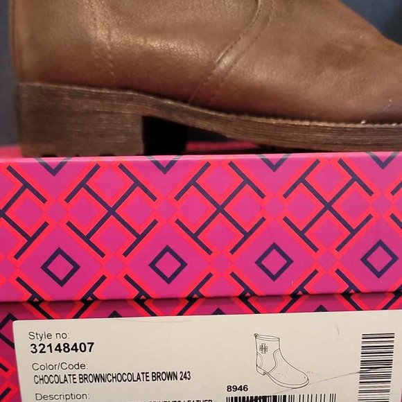 Pre-owned Tory Burch Simone Brown Distressed Leather Bootie Shoes Size 7.5 - Picture 3 of 4